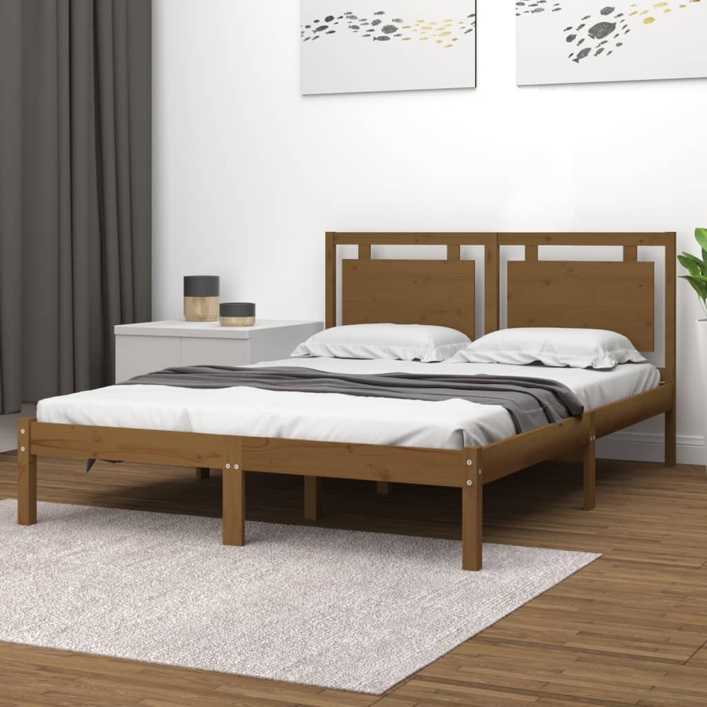 Vetonek Estructura de cama madera maciza de pino marrón miel 200x200 cm