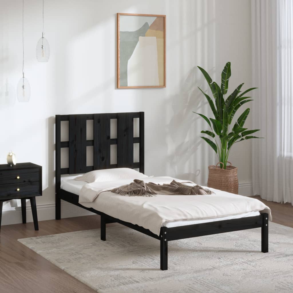 Vetonek Estructura de cama madera maciza individual negra 75x190 cm