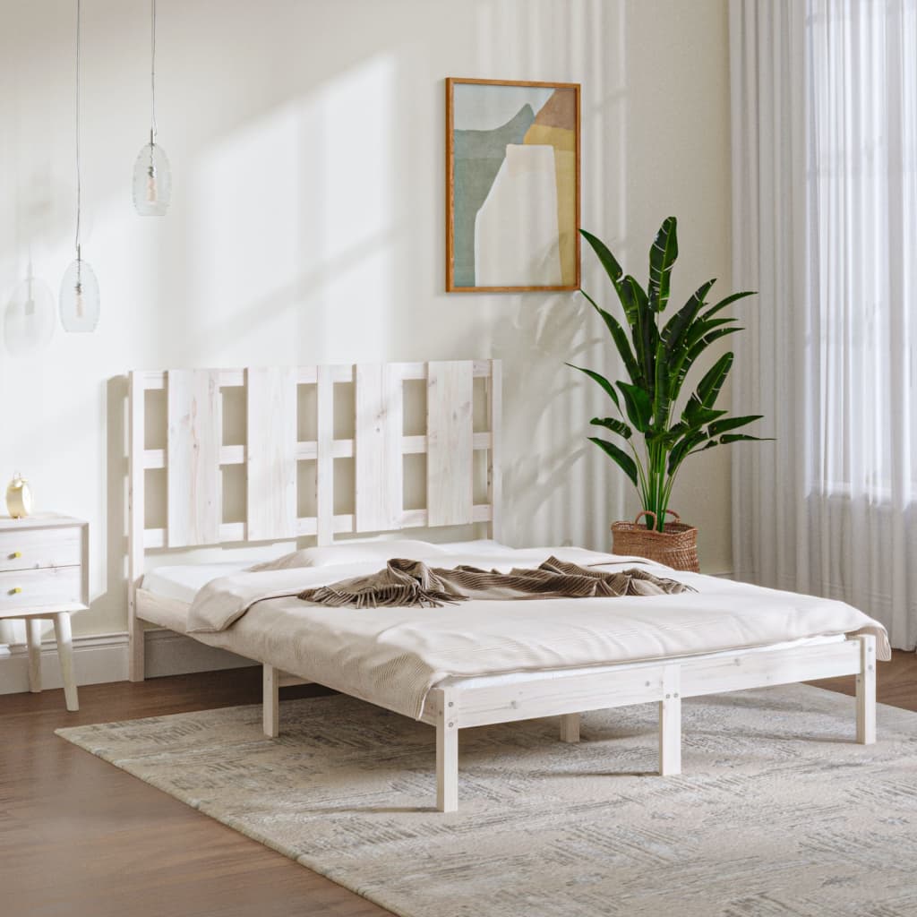 Vetonek Estructura de cama doble pequeña madera maciza blanca 120x190cm