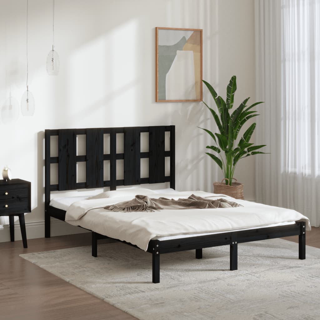 Vetonek Estructura de cama madera maciza negra 120x190 cm