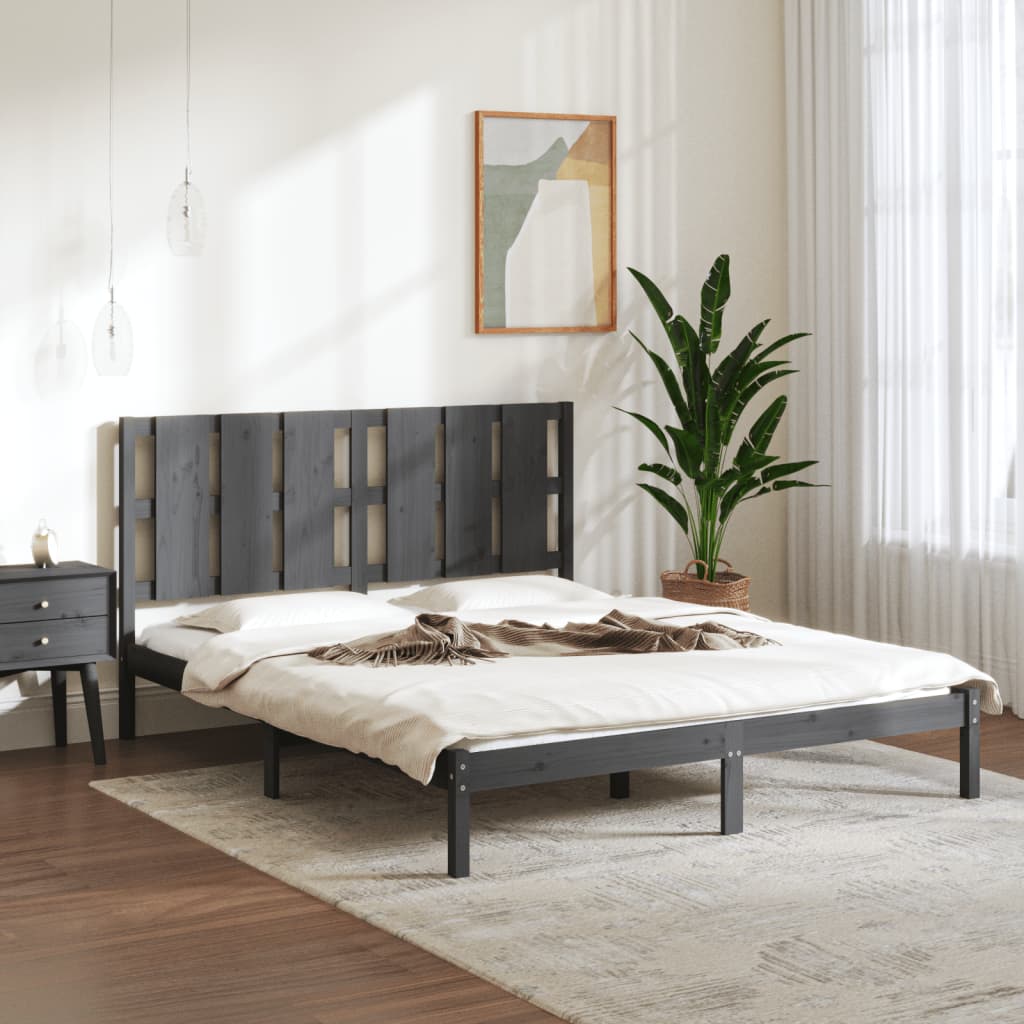 Vetonek Estructura de cama madera maciza gris King Size 150x200 cm