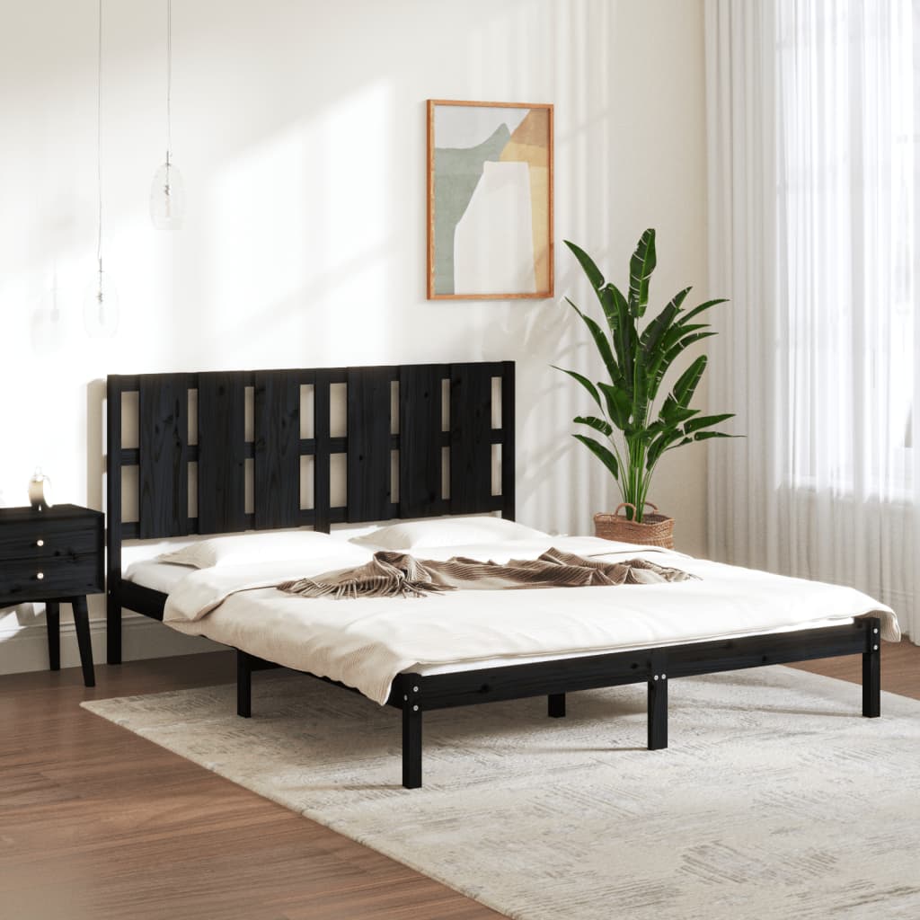 Vetonek Estructura de cama madera maciza negra King Size 150x200 cm