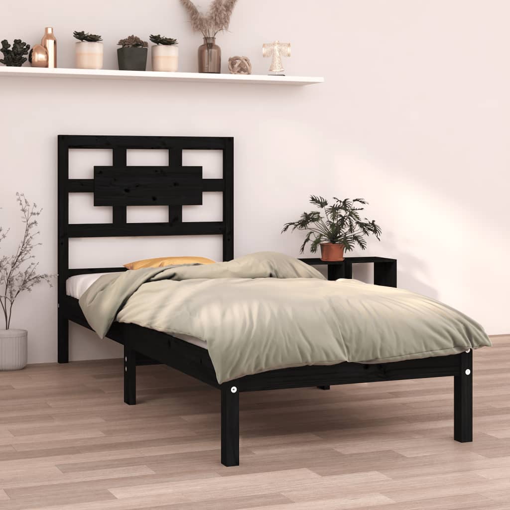 Vetonek Estructura de cama madera maciza individual negra 75x190 cm