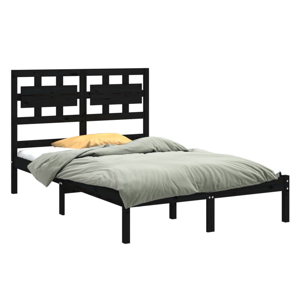 Black pine wooden bed structure 120x200 cm