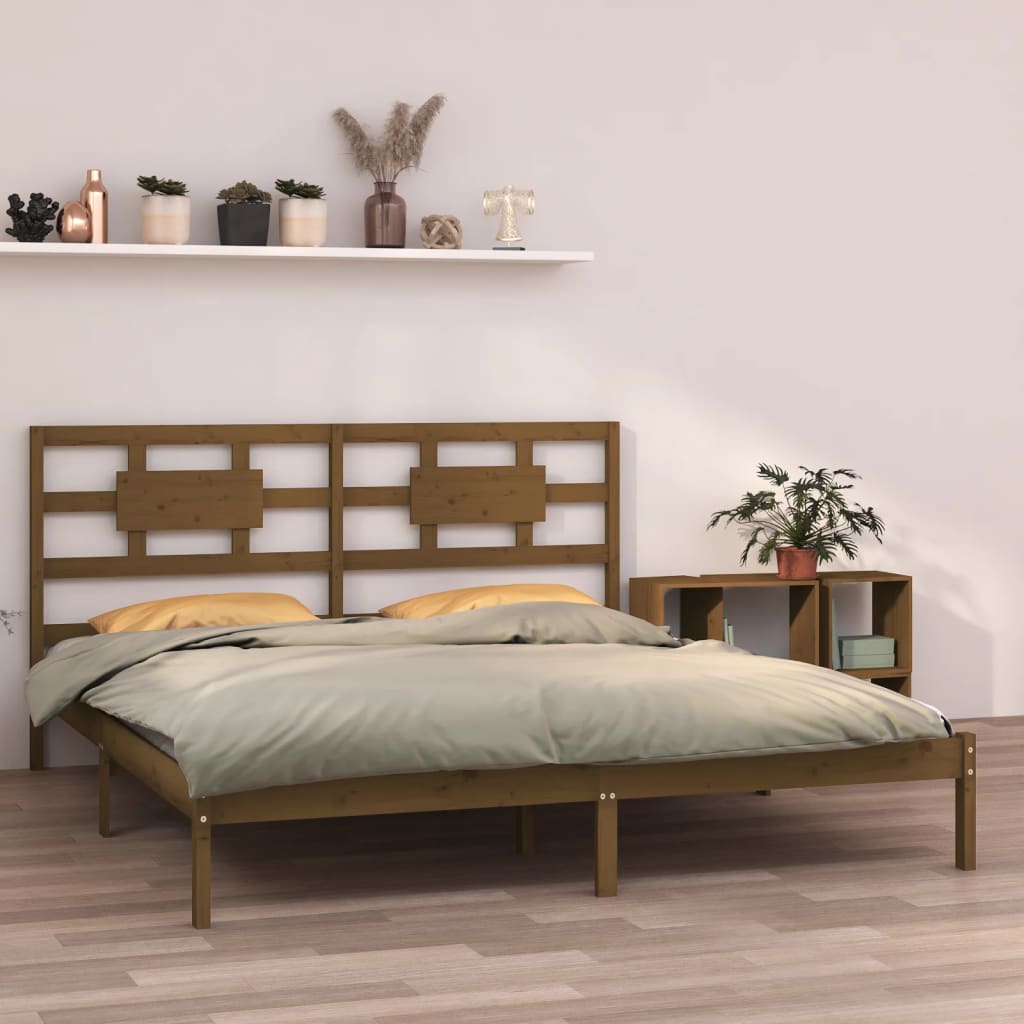 Vetonek Estructura de cama madera maciza de pino marrón miel 200x200 cm