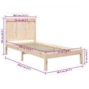 Estructura de cama sin colchón madera maciza pino 75x190 cm v4321 - Vetonek