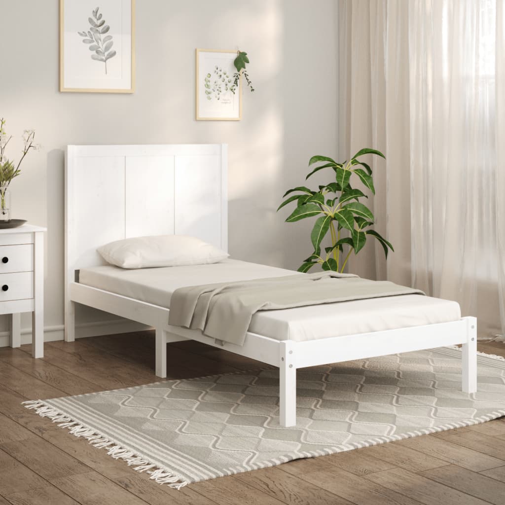 Vetonek Estructura de cama sin colchón madera maciza blanca 75x190 cm