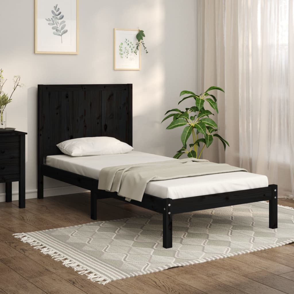 Vetonek Estructura de cama madera maciza de pino negro 75x190 cm