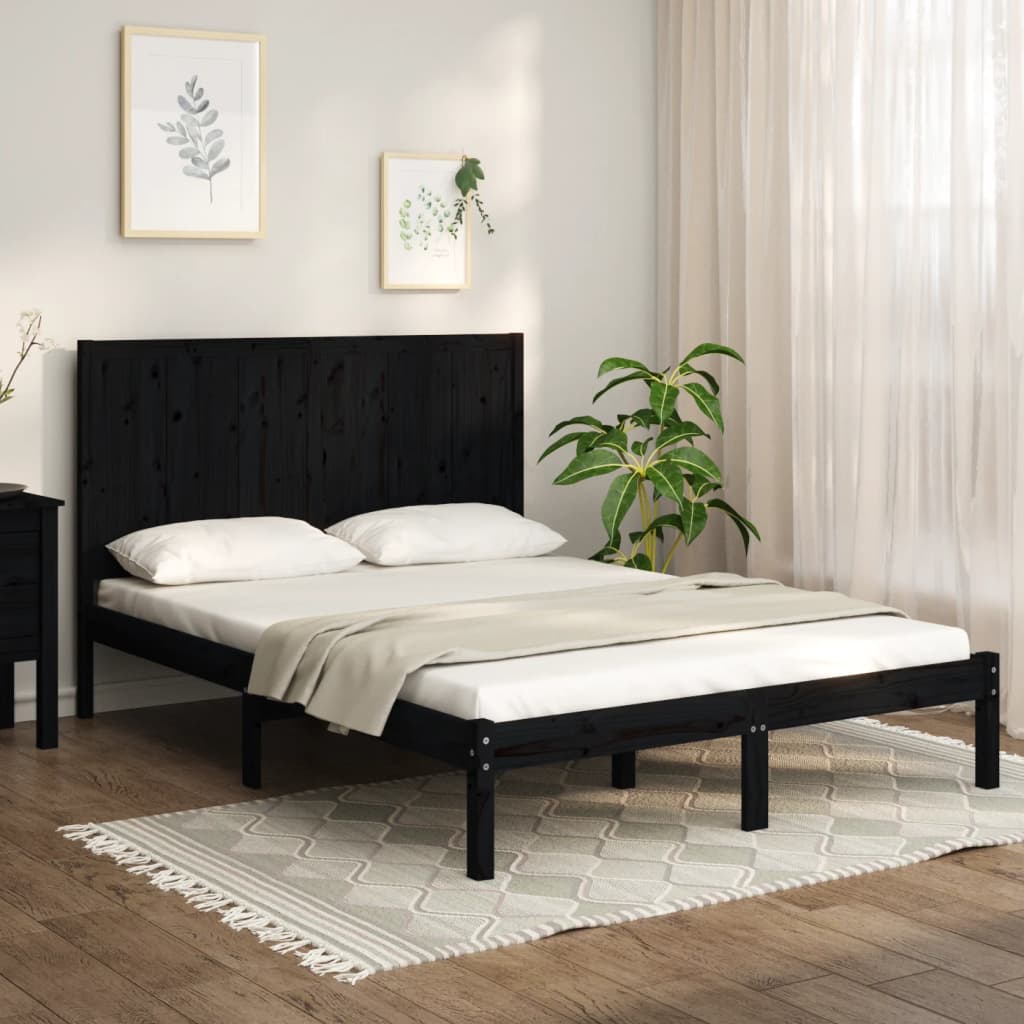 Vetonek Estructura de cama madera maciza pino negra doble 120x190 cm