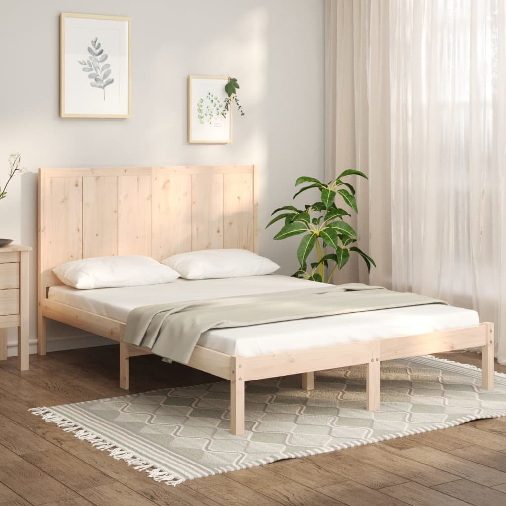 Vetonek Estructura de cama sin colchón madera maciza de pino 135x190 cm