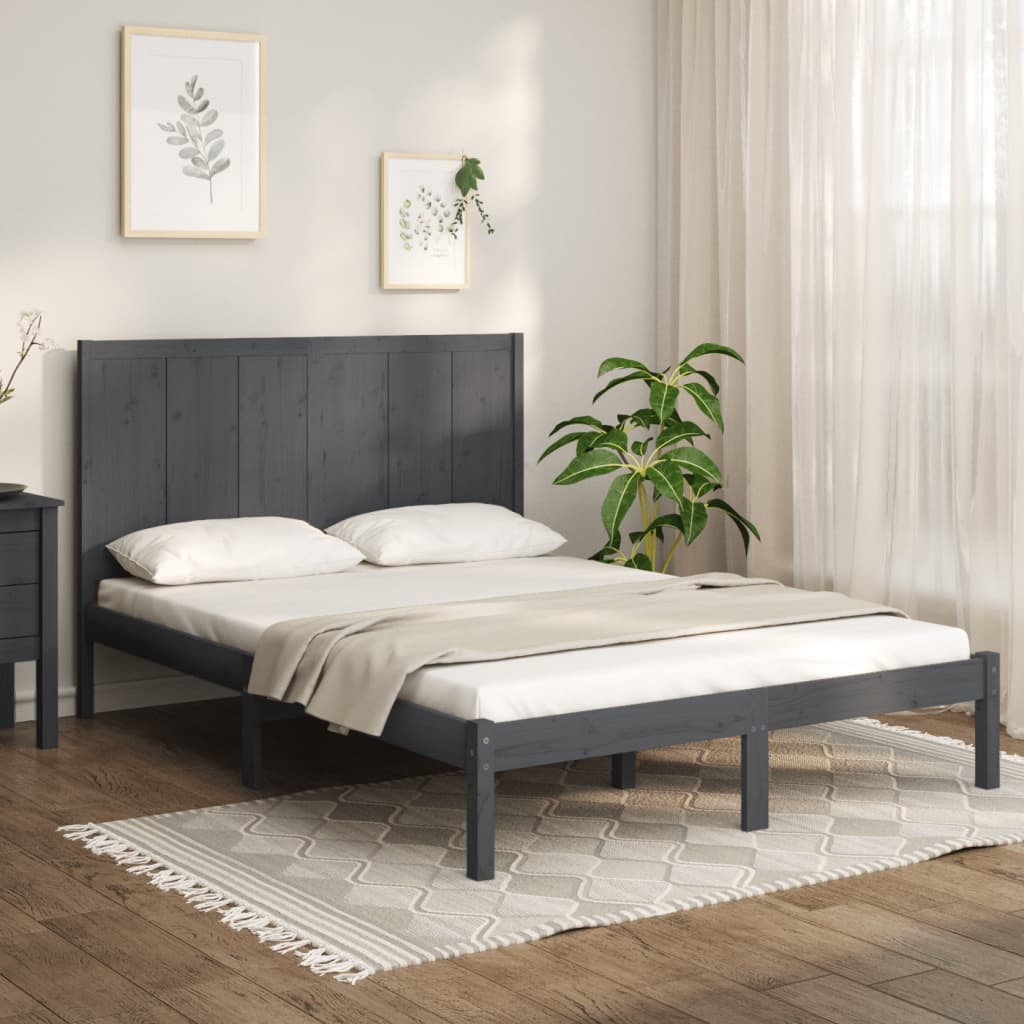 Vetonek Estructura de cama madera maciza de pino gris 120x200 cm