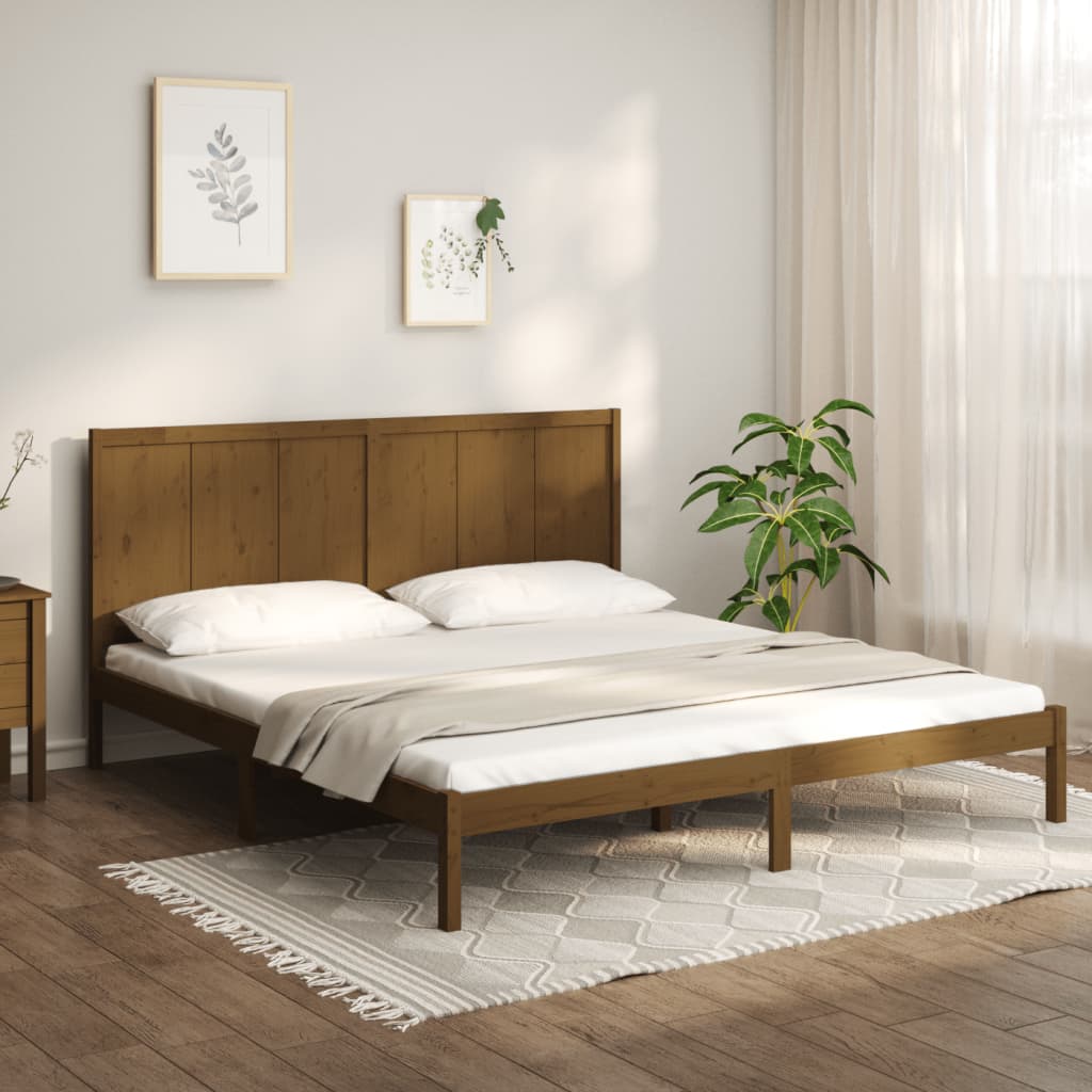 Vetonek Estructura de cama madera maciza de pino marrón miel 200x200 cm