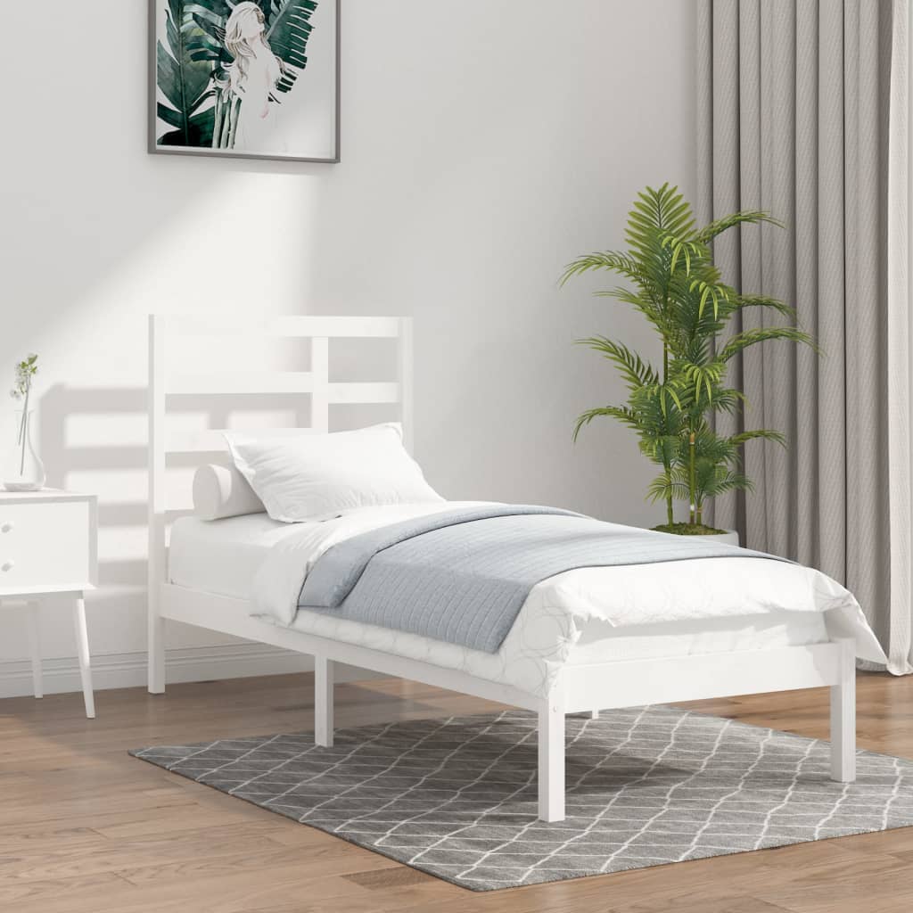 Vetonek Estructura de cama sin colchón madera maciza blanco 75x190 cm