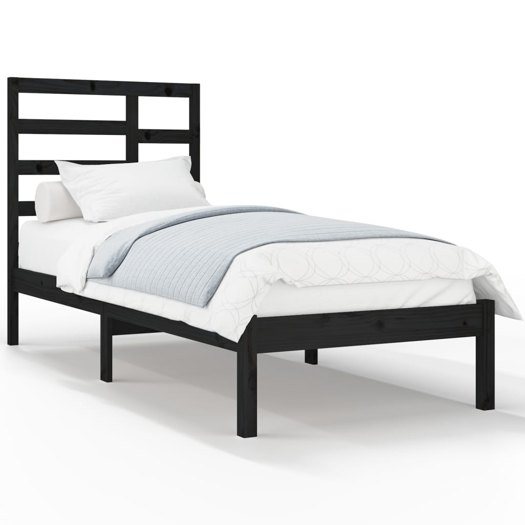Vetonek Estructura de cama sin colchón madera maciza negro 75x190 cm