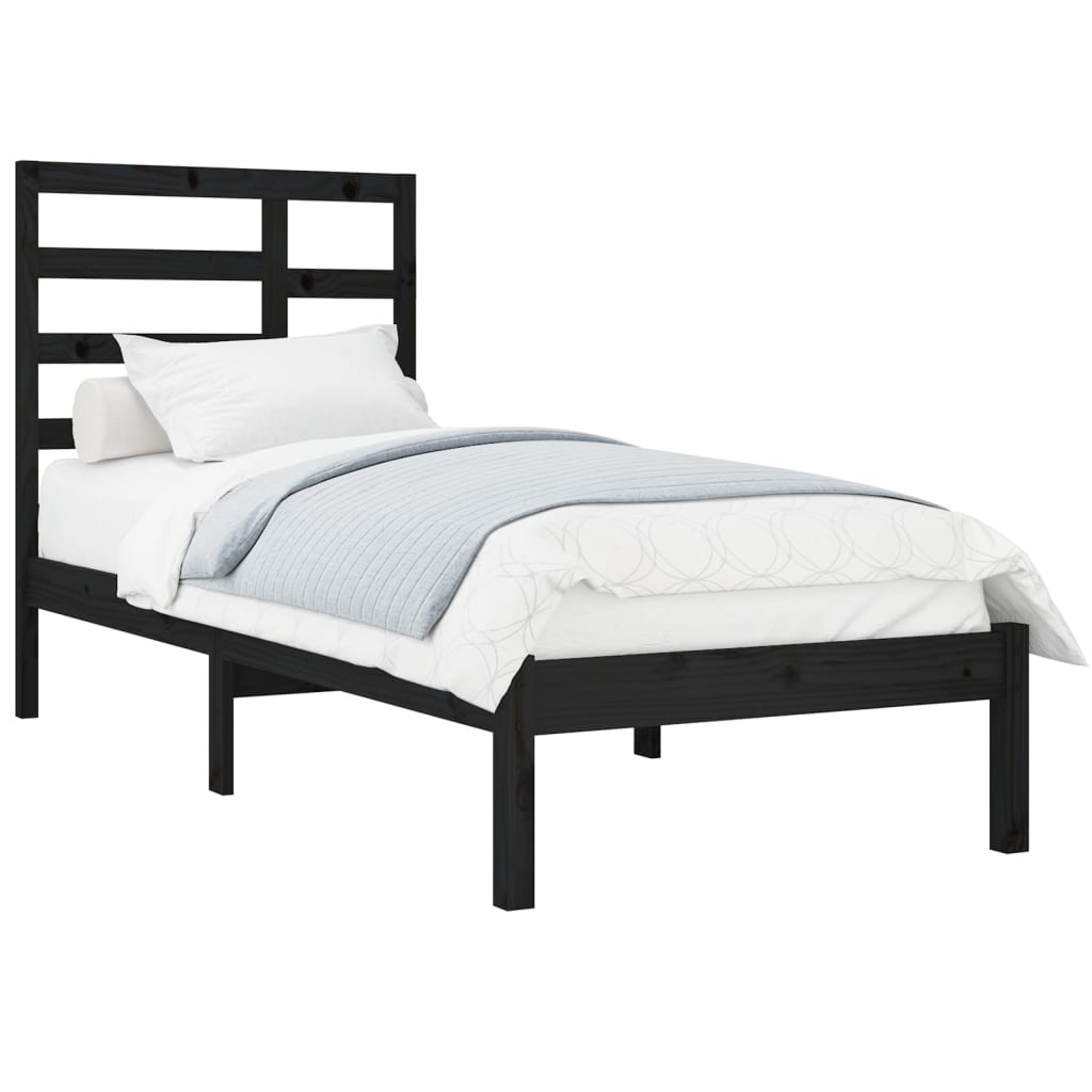 Estructura de cama sin colchón madera maciza negro 75x190 cm v5014 - Vetonek
