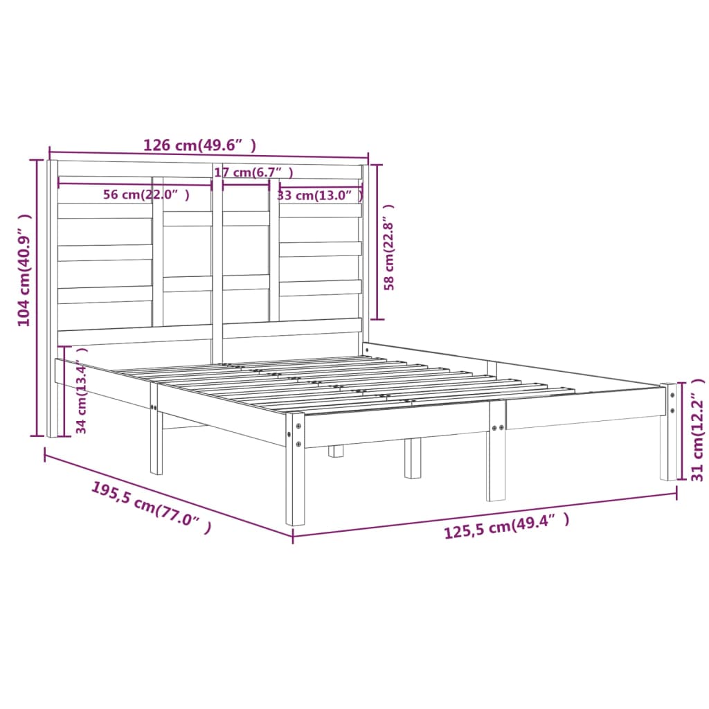 Estructura de cama sin colchón madera maciza negro 120x190 cm v5113 - Vetonek
