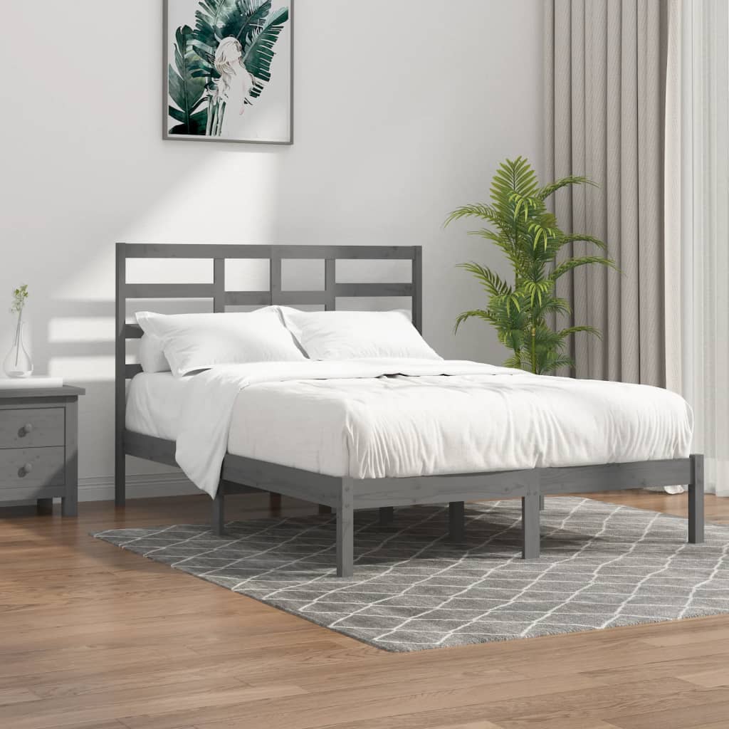 Vetonek Estructura cama doble sin colchón madera maciza gris 135x190 cm