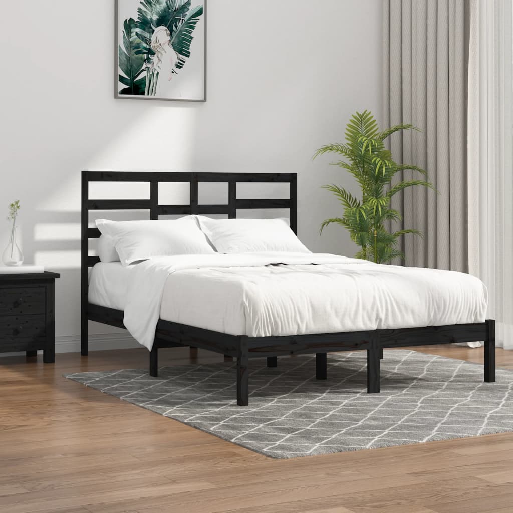 Vetonek Estructura cama doble sin colchón madera maciza negro 135x190cm