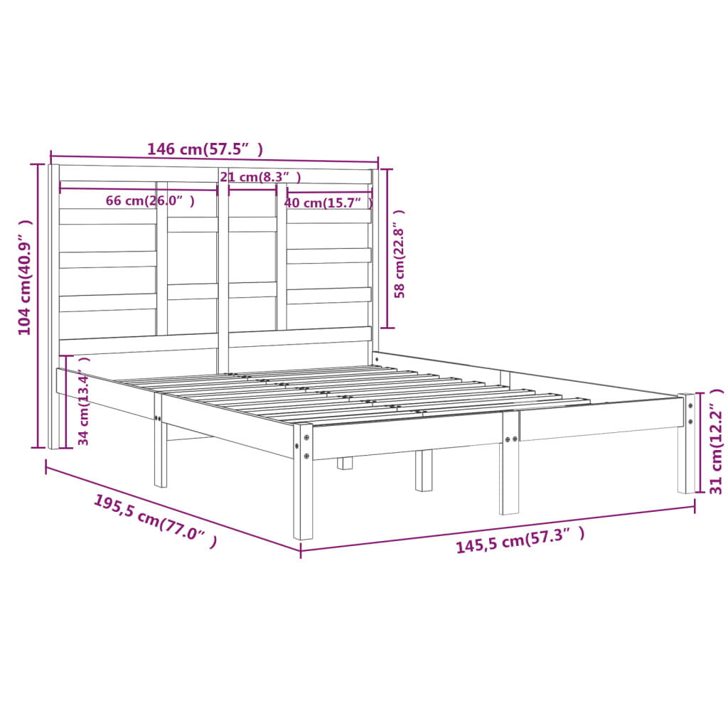 Estructura de cama sin colchón madera maciza negro 140x190 cm v5212 - Vetonek