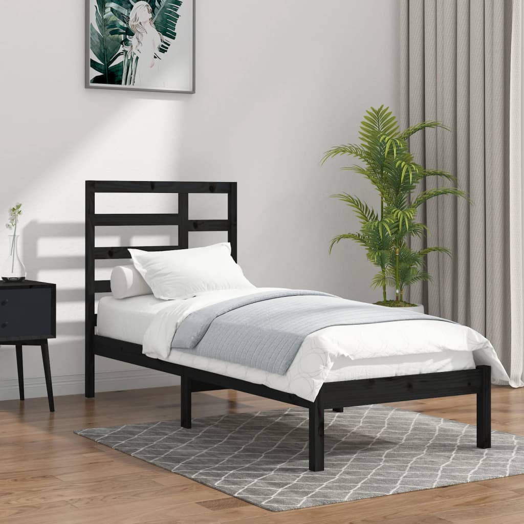 Estructura de cama sin colchón madera maciza negro 100x200 cm v5311 Vetonek