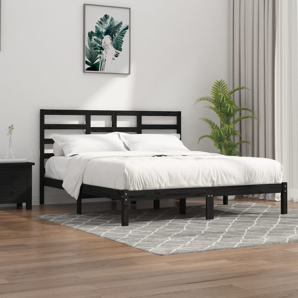 Vetonek Estructura de cama sin colchón madera maciza negro 180x200 cm