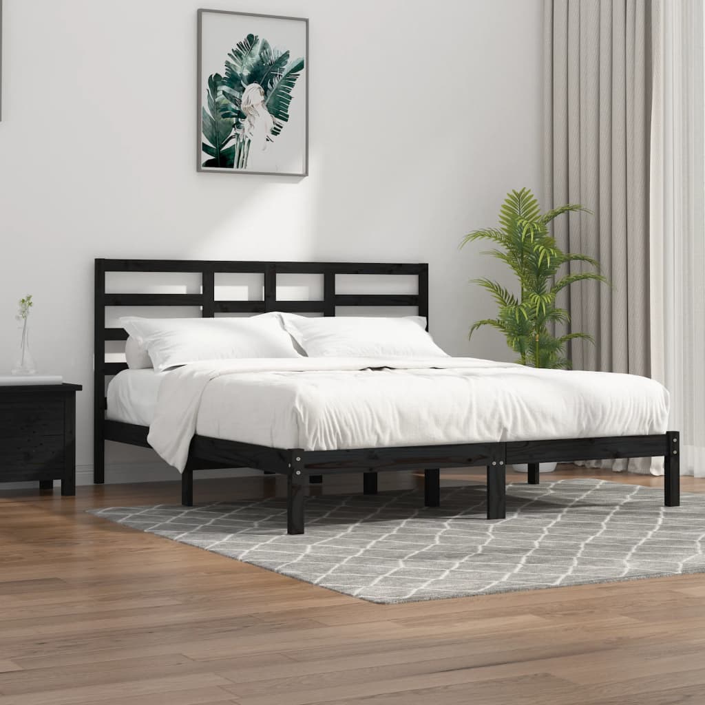 Vetonek Estructura de cama sin colchón madera maciza negro 200x200 cm