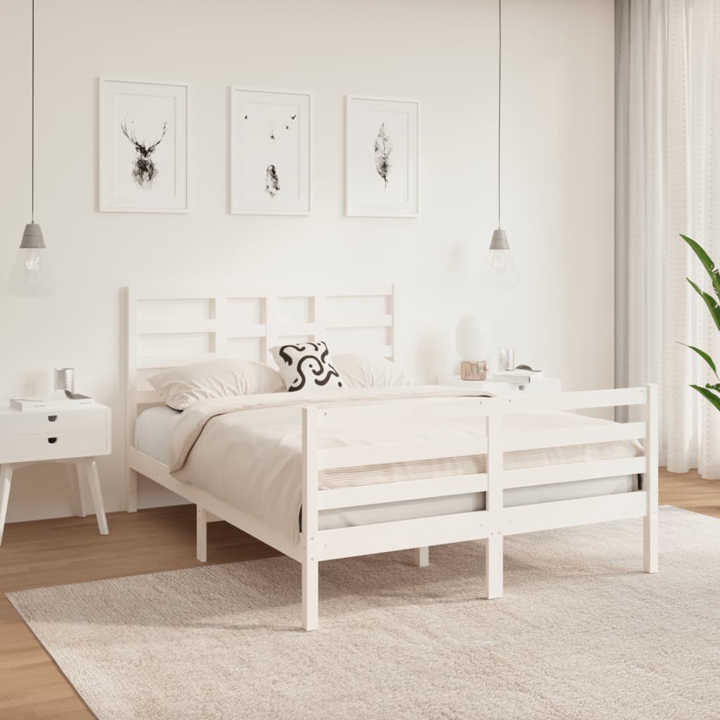 Vetonek Estructura de cama de madera maciza blanca 135x190 cm