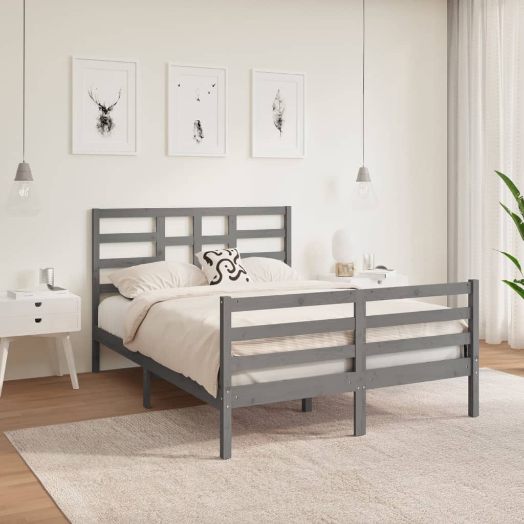 Vetonek Estructura de cama madera maciza gris doble 135x190 cm