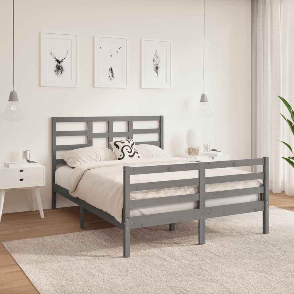 Vetonek Estructura de cama sin colchón madera maciza gris 140x190 cm