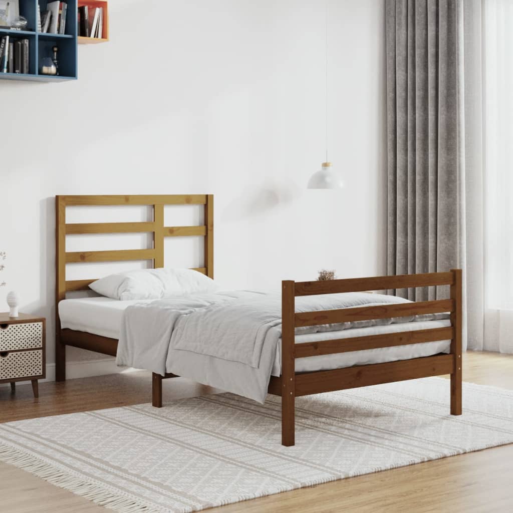 Vetonek Estructura cama sin colchón madera maciza marrón miel 90x200 cm