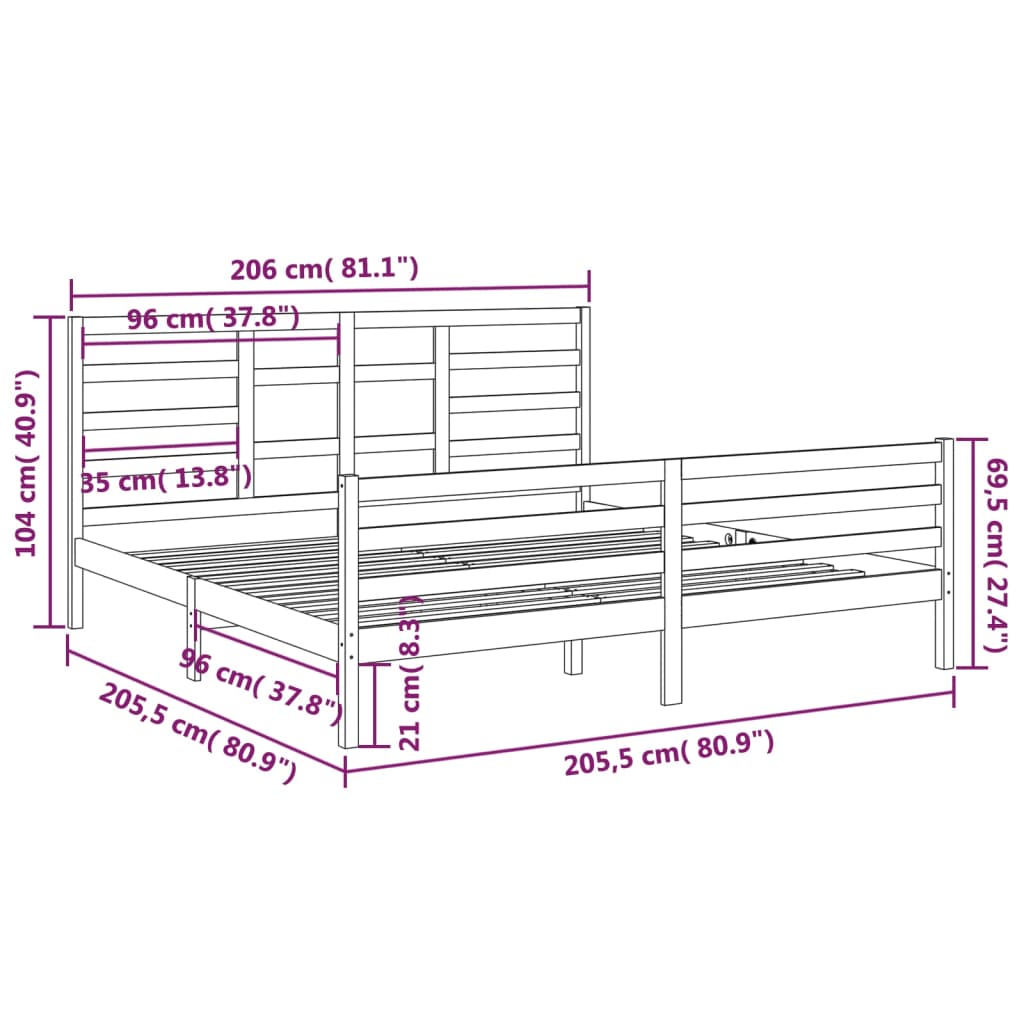 Estructura de cama sin colchón madera maciza gris 200x200 cm v6240 - Vetonek