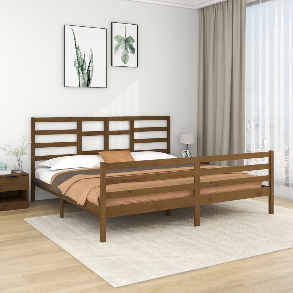 Vetonek Estructura cama sin colchón madera maciza marrón miel 200x200cm