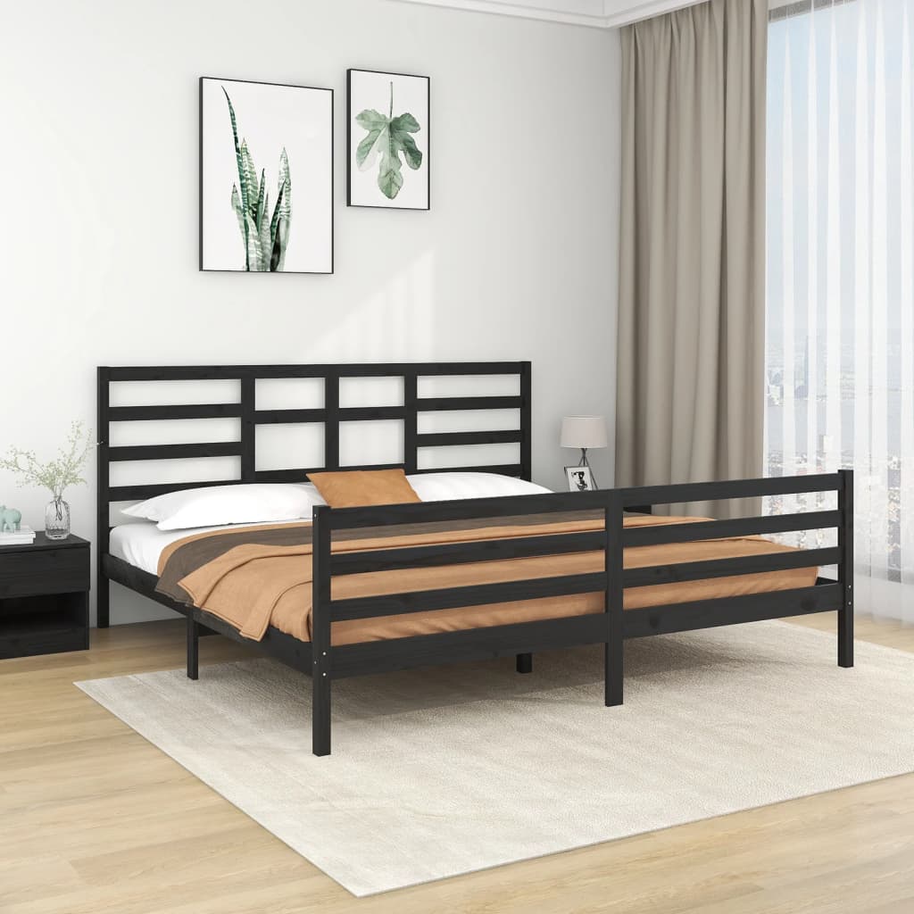 Vetonek Estructura de cama sin colchón madera maciza negro 200x200 cm