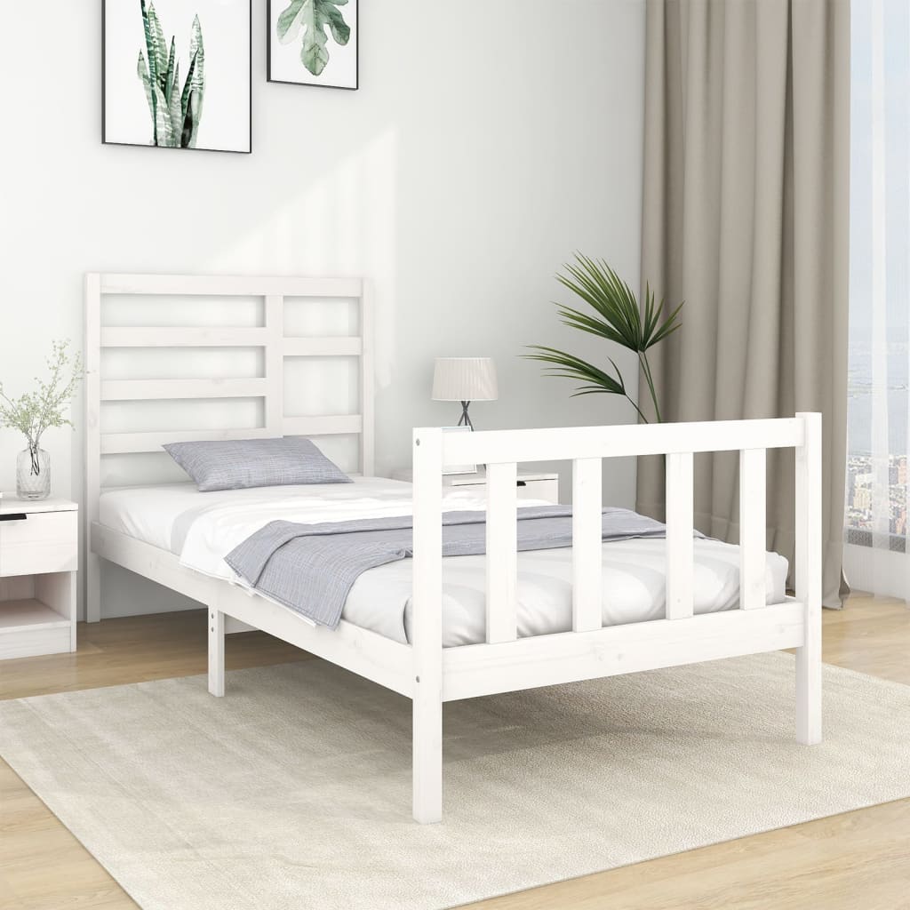 Vetonek Estructura de cama sin colchón madera maciza blanco 75x190 cm