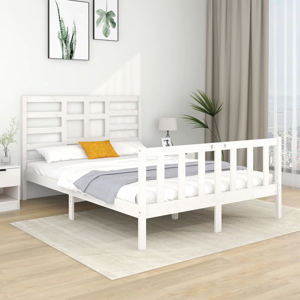 Vetonek Estructura de cama de madera maciza blanca 135x190 cm