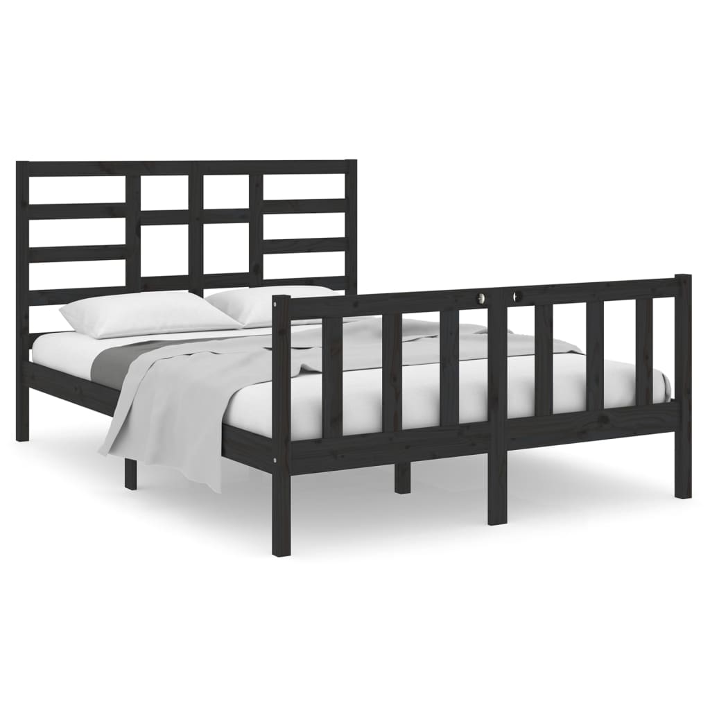 Vetonek Estructura de cama sin colchón madera maciza negro 140x190 cm