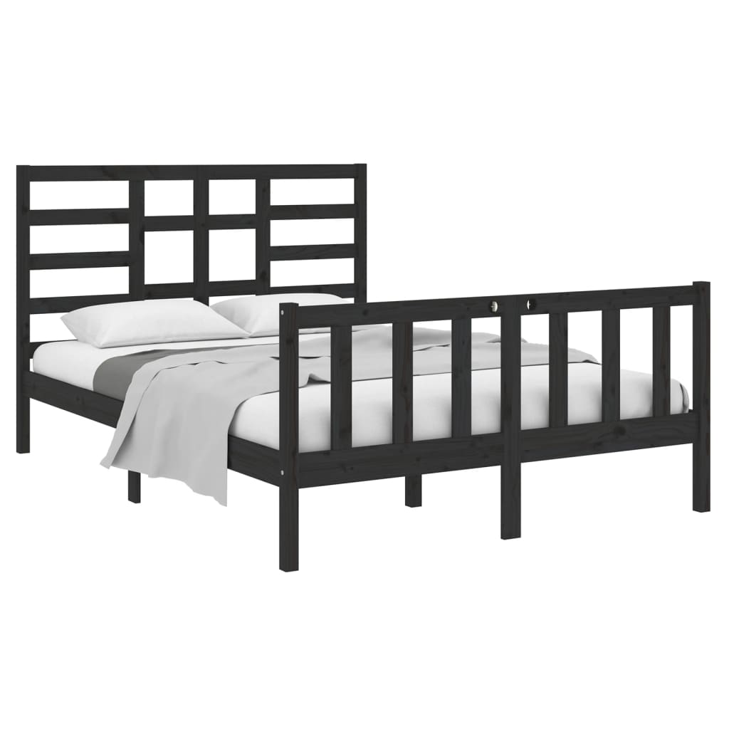 Estructura de cama sin colchón madera maciza negro 140x190 cm v6516 - Vetonek