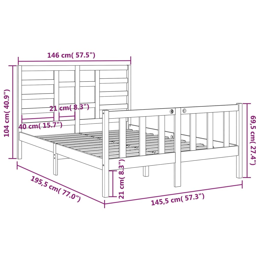 Estructura de cama sin colchón madera maciza negro 140x190 cm v6516 - Vetonek
