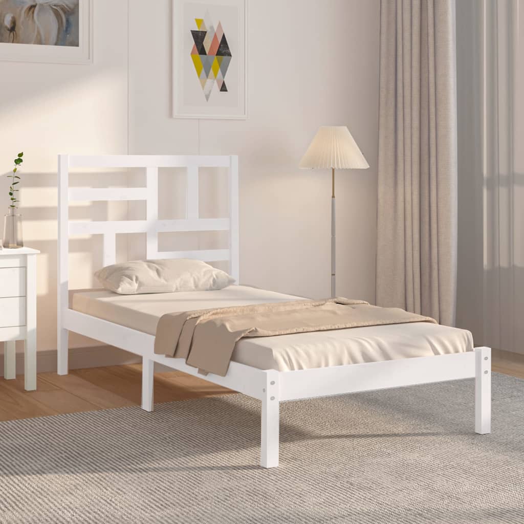 Vetonek Estructura de cama sin colchón madera maciza blanco 75x190 cm