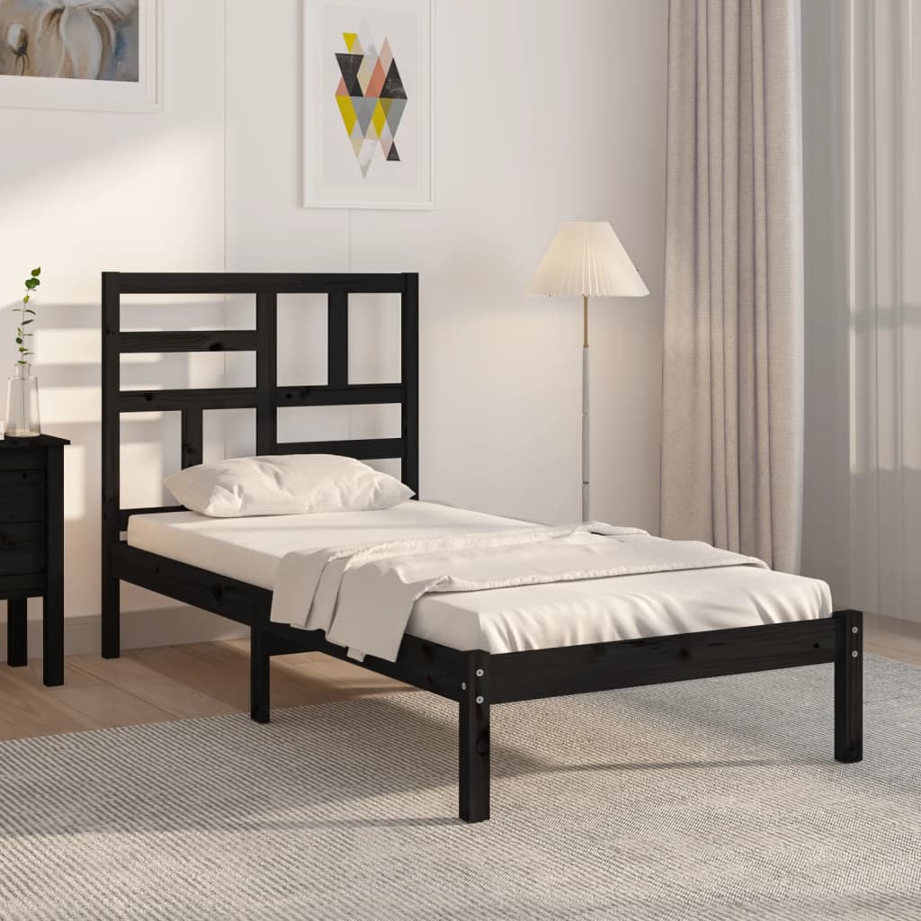 Estructura de cama sin colchón madera maciza negro 75x190 cm v6561 Vetonek