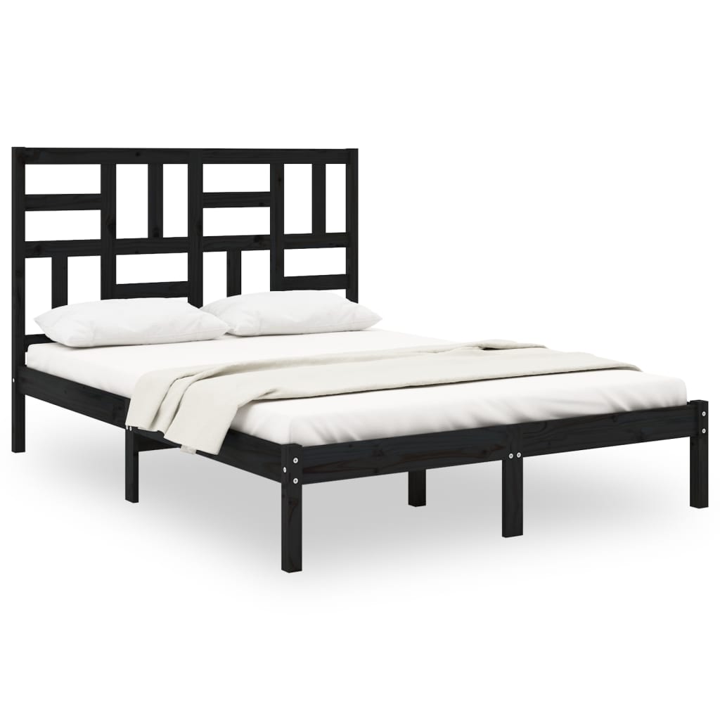 Estructura de cama sin colchón madera maciza negro 120x190 cm v6660 - Vetonek