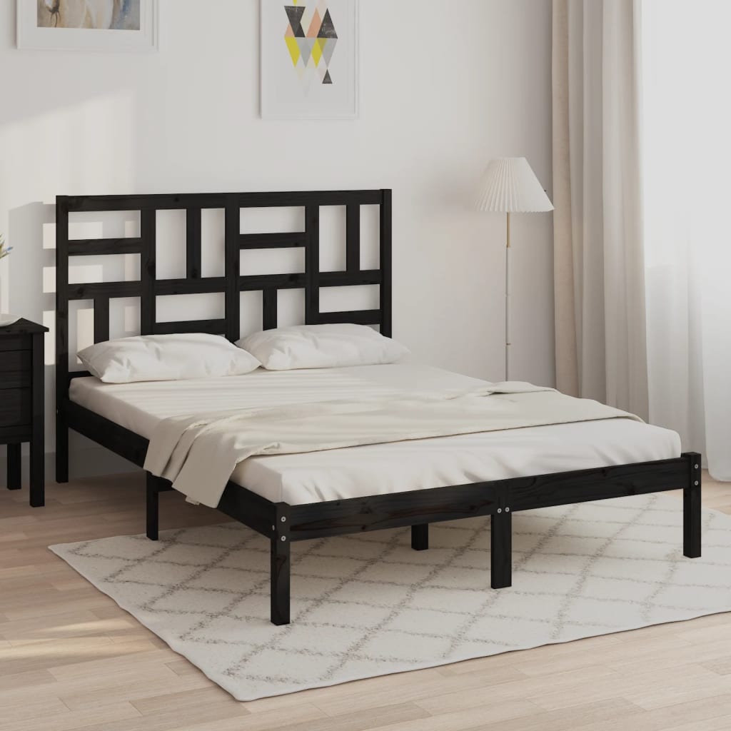 Estructura de cama sin colchón madera maciza negro 120x190 cm v6660 Vetonek