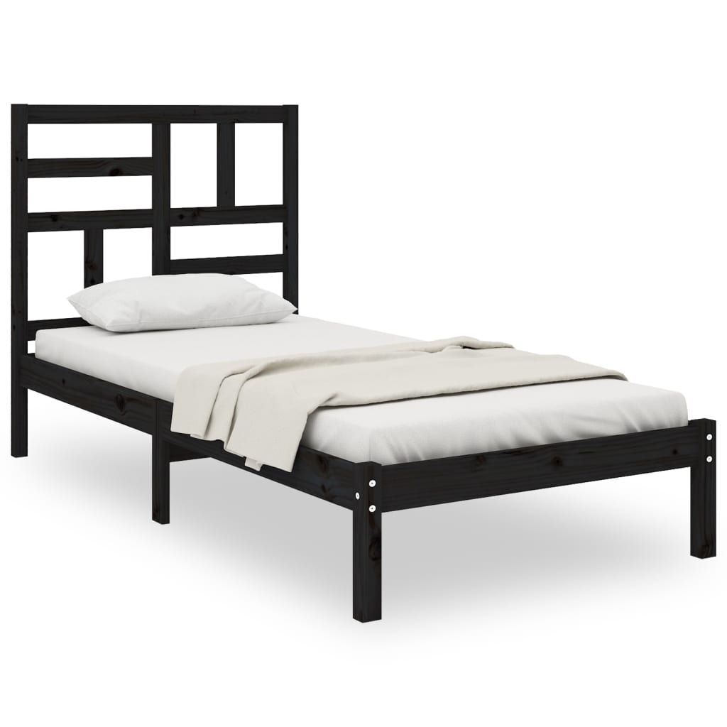 Vetonek Estructura de cama sin colchón madera maciza negro 100x200 cm