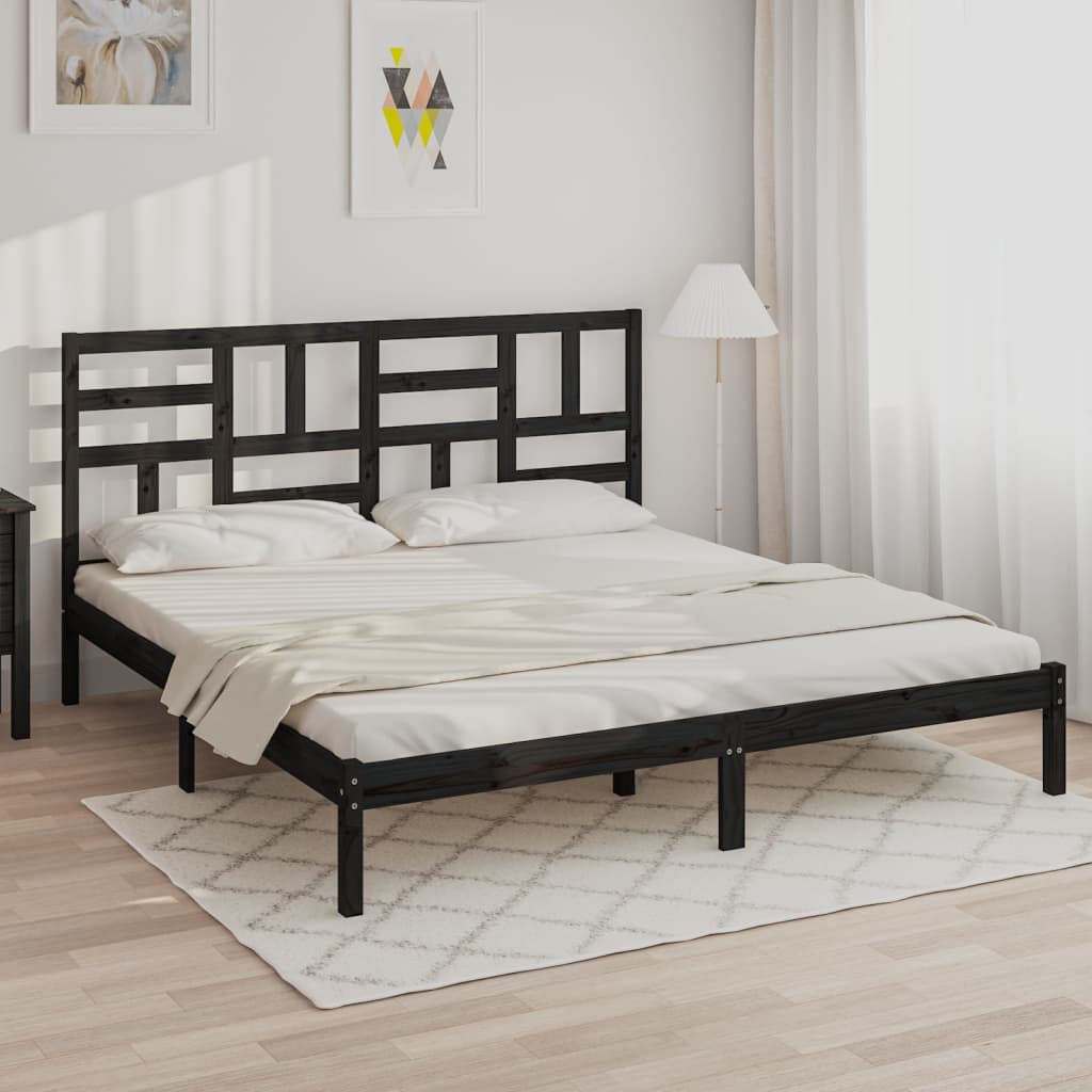 Vetonek Estructura de cama sin colchón madera maciza negro 200x200 cm