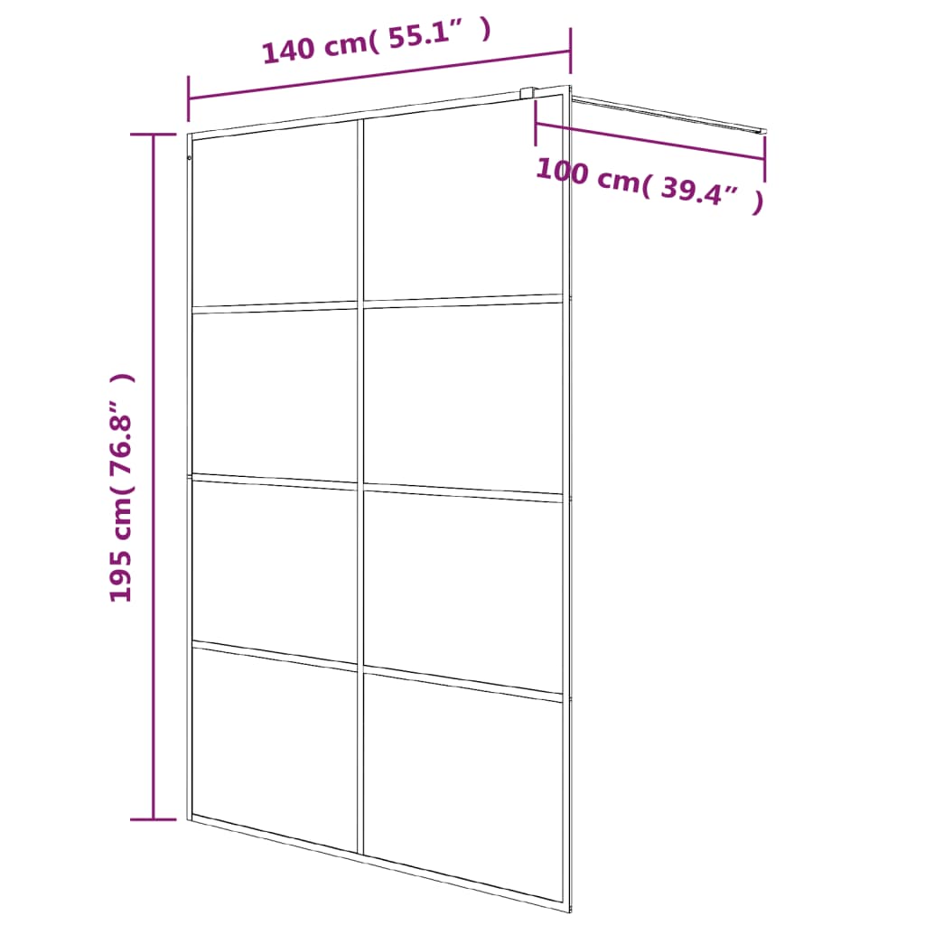 Mampara de ducha vidrio ESG esmerilado negro 140x195 cm vidaXL