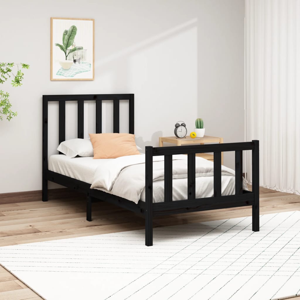 Vetonek Estructura de cama madera maciza de pino negro 90x200 cm