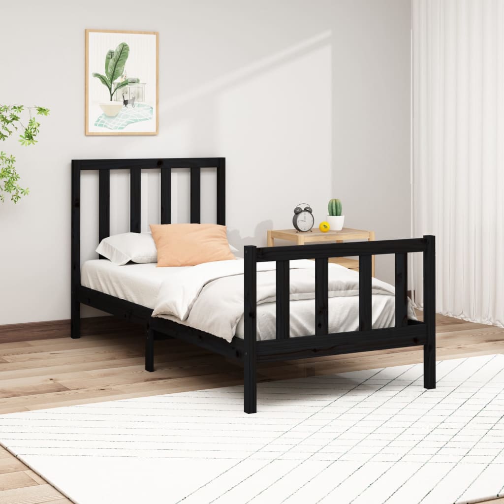 Vetonek Estructura de cama madera maciza de pino negro 100x200 cm