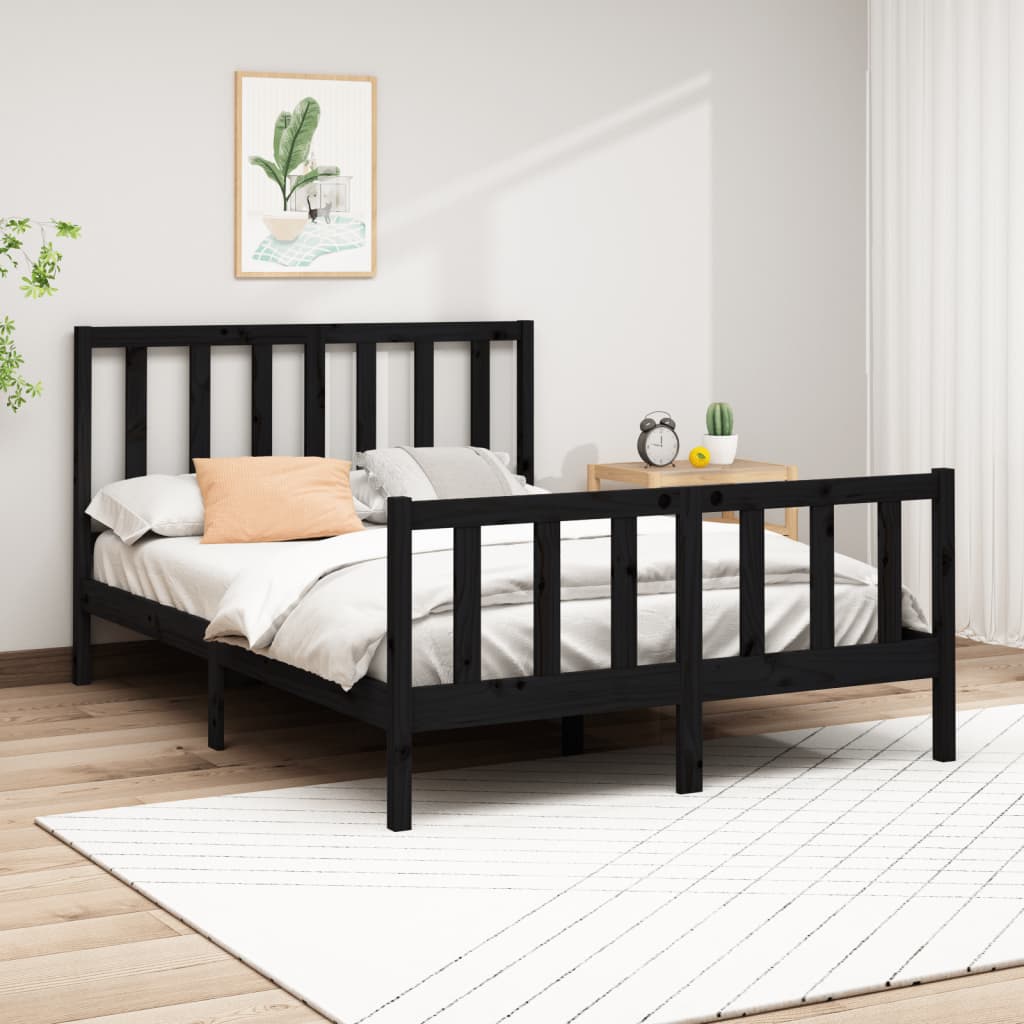 Vetonek Estructura de cama madera maciza de pino negro 120x200 cm