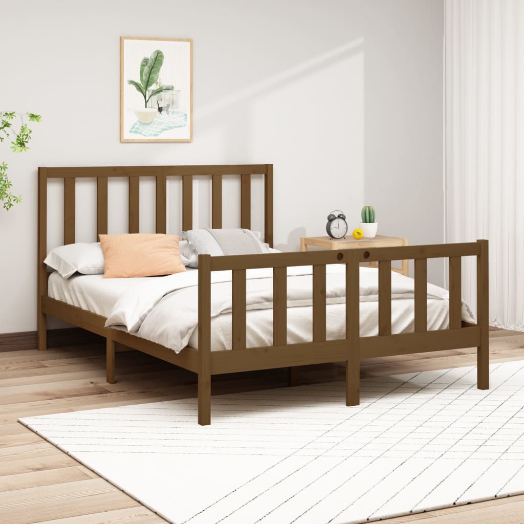 Vetonek Estructura cama madera maciza marrón miel King Size 150x200 cm