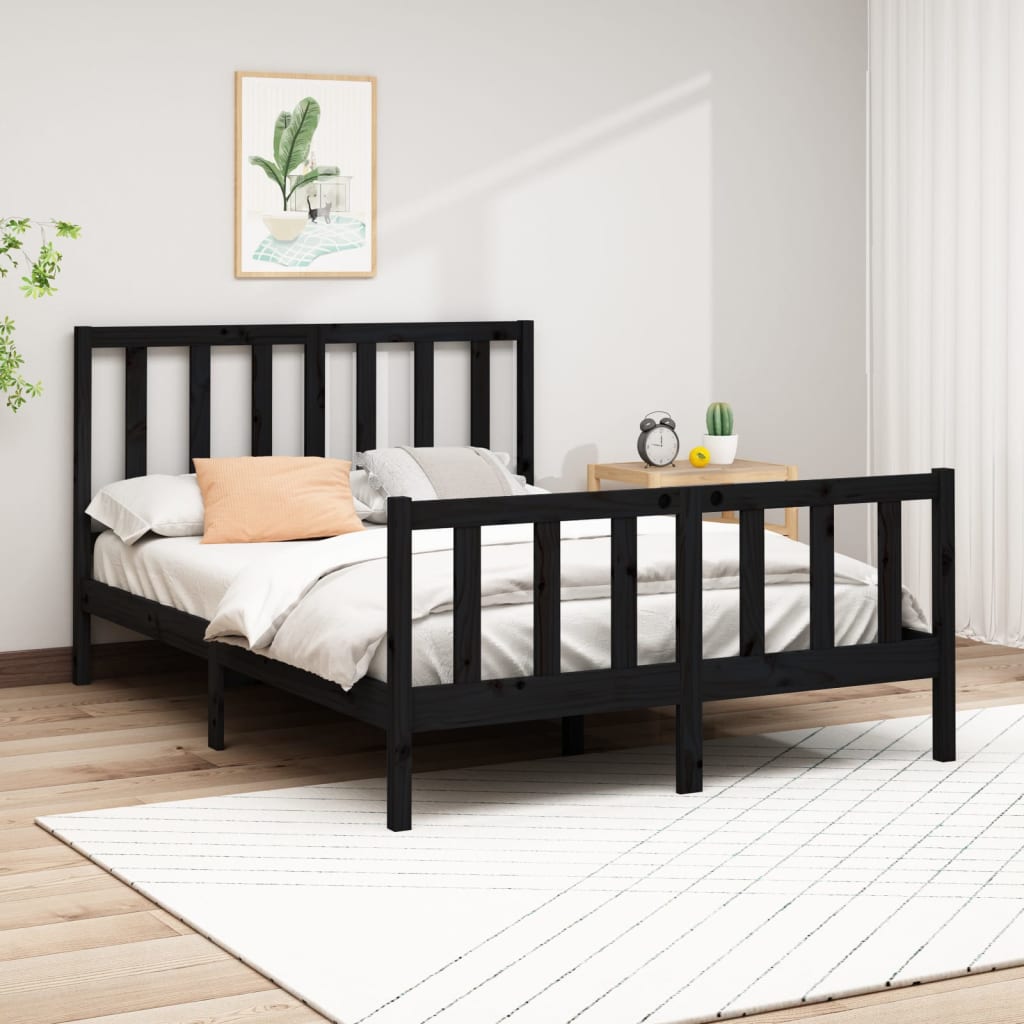 Vetonek Estructura de cama madera maciza de pino negra 150x200 cm